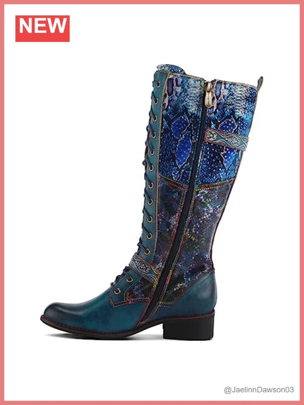 L'Artiste Vaneyck Knee High Boots Iridescent Metallic Upper Double Buckles Lace